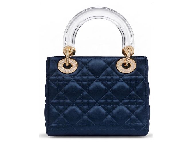 Dior Mini Lady Dior Borsa blu navy seta - vista 4