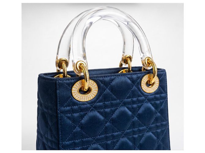 Dior Mini Lady Dior Borsa blu navy seta - vista 5