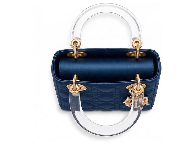Dior Mini Lady Dior Borsa blu navy seta - vista 8