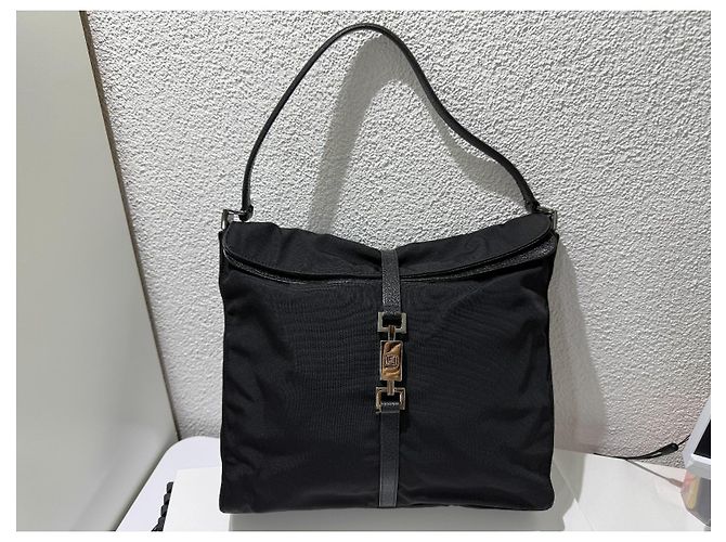 Borsa a tracolla Gucci Jackie in nylon e pelle nera - vista 2