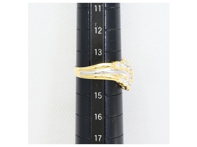 Autre Marque Anello fede in oro giallo 18K e platino con diamanti - vista 7