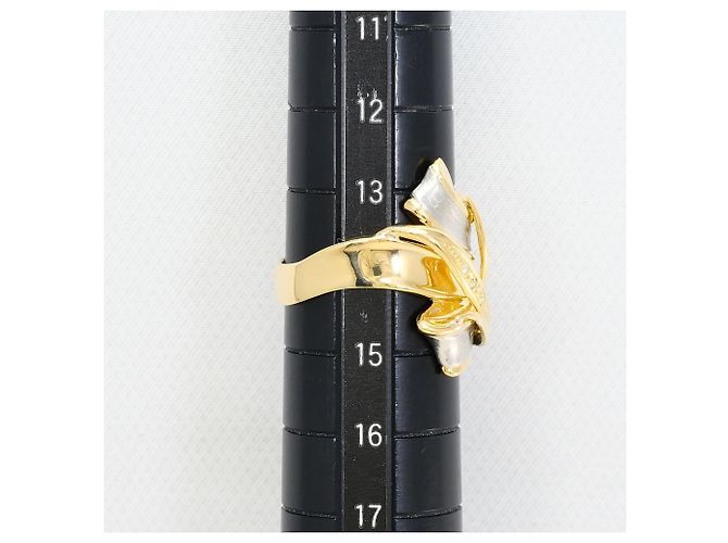 Autre Marque Ehering aus 18K Gelbgold und Platin mit Diamant - Ansicht 6