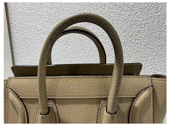 Borsa Céline Nano Luggage in pelle beige - vista 3