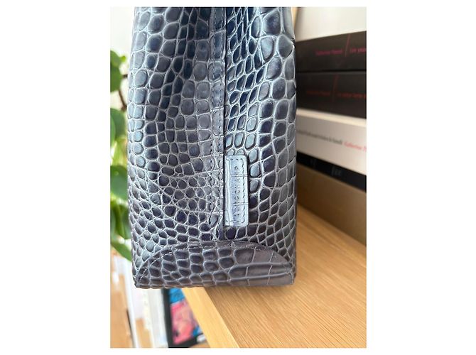 Roseau Longchamp Borsa Tote in Pelle Effetto Canna Croco - Blu - vista 10