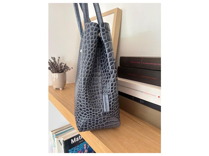 Roseau Longchamp Borsa Tote in Pelle Effetto Canna Croco - Blu - vista 3