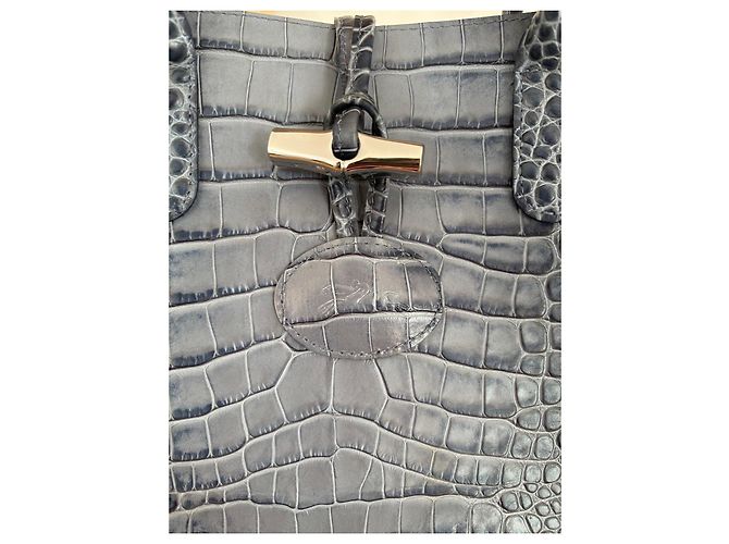Roseau Longchamp Borsa Tote in Pelle Effetto Canna Croco - Blu - vista 4