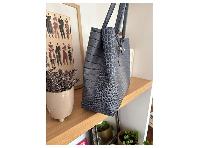 Roseau Longchamp Borsa Tote in Pelle Effetto Canna Croco - Blu - vista 6