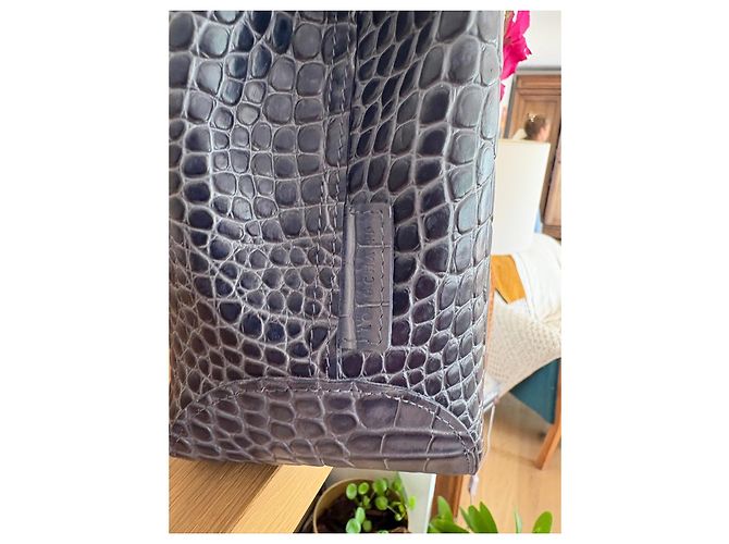 Roseau Longchamp Borsa Tote in Pelle Effetto Canna Croco - Blu - vista 9