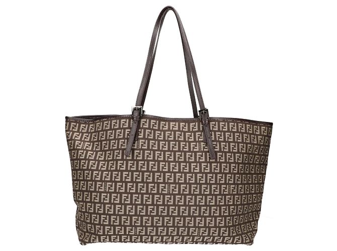 Fendi Zucchino Canvas Tote Bag mit Ledergriffen - Ansicht 4
