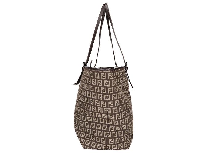 Fendi Zucchino Canvas Tote Bag mit Ledergriffen - Ansicht 5