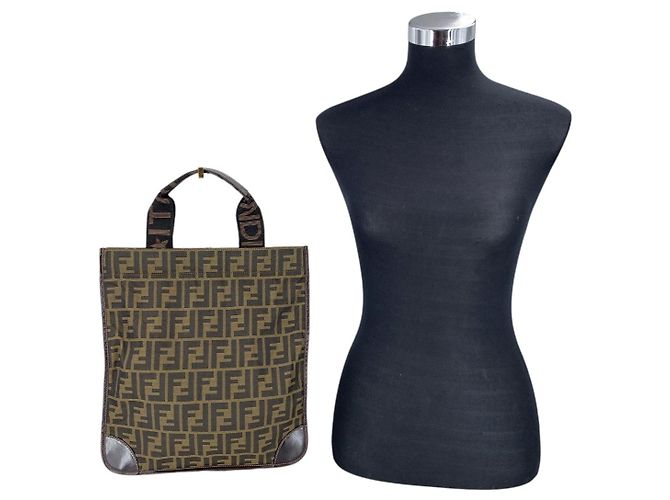 Fendi Borsa Tote Pieghevole Vintage Brown Zucca Canvas Handbag - vista 2