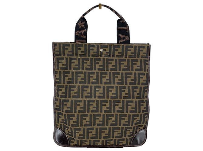 Fendi Borsa Tote Pieghevole Vintage Brown Zucca Canvas Handbag - vista 3