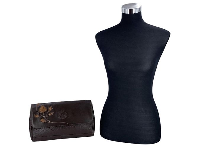 Gucci Pochette Vintage in Pelle Marrone con Intarsi Floreali - vista 2