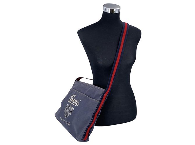 Gucci Borsa a tracolla in tela blu con logo Crest e tracolla webbing - vista 2