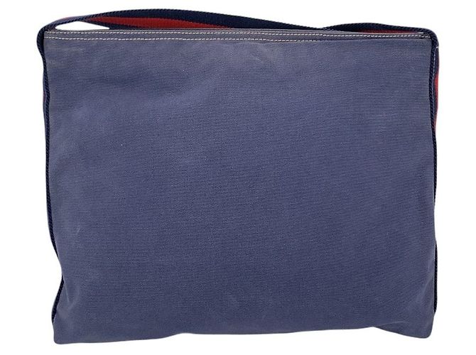 Gucci Borsa a tracolla in tela blu con logo Crest e tracolla webbing - vista 3