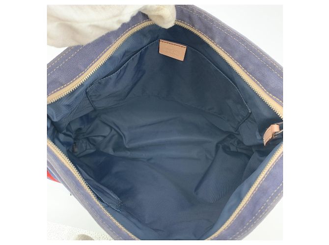 Gucci Borsa a tracolla in tela blu con logo Crest e tracolla webbing - vista 5