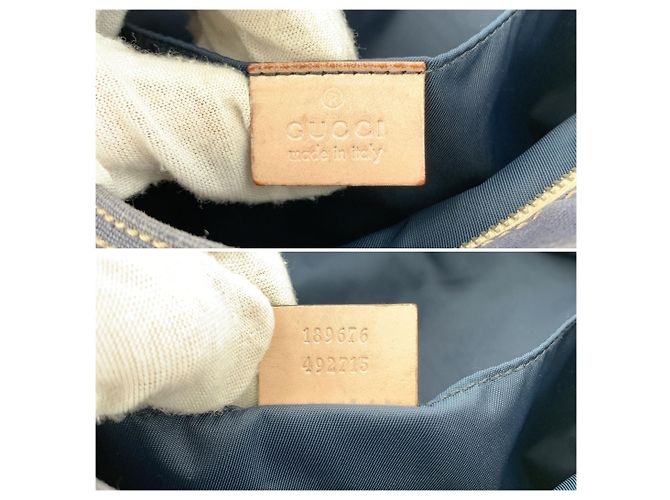 Gucci Borsa a tracolla in tela blu con logo Crest e tracolla webbing - vista 6