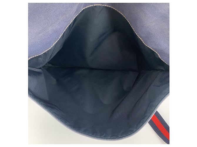 Gucci Borsa a tracolla in tela blu con logo Crest e tracolla webbing - vista 7