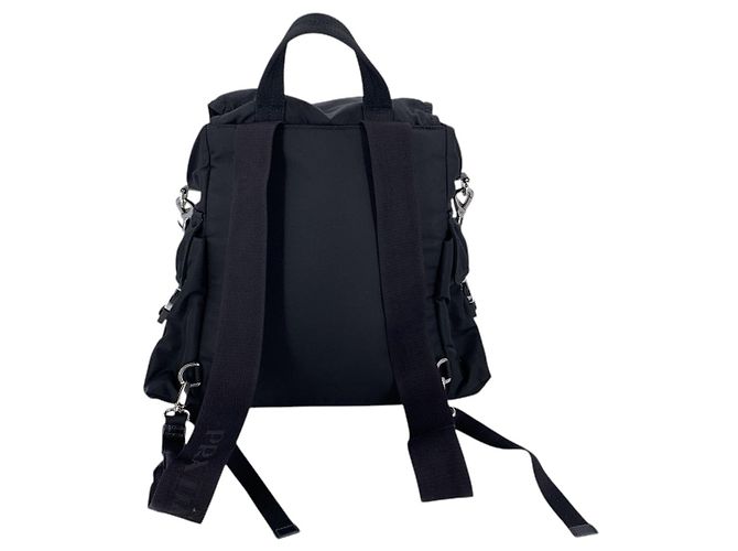 Prada Re Nylon Canvas Rucksack Schultertasche Schwarz mit silberner Hardware - Ansicht 3