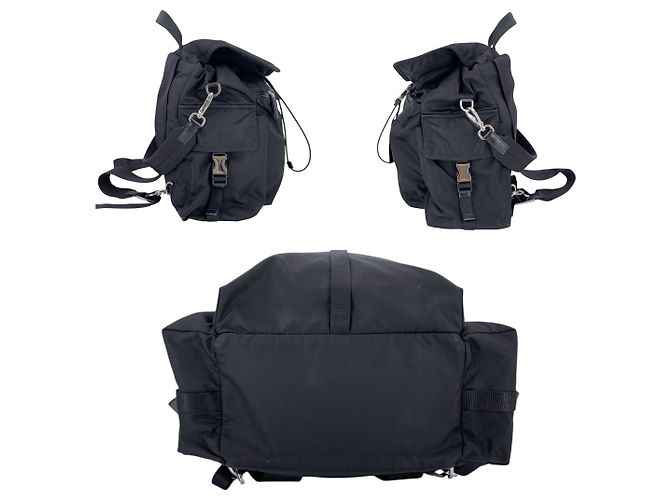 Prada Re Nylon Canvas Rucksack Schultertasche Schwarz mit silberner Hardware - Ansicht 4