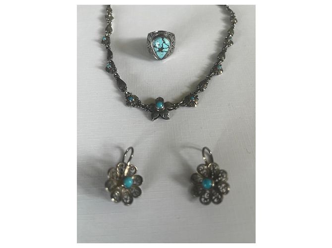 Autre Marque Set di gioielli orientali in argento e turchese Faten El Ruby - vista 6