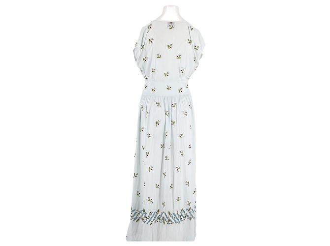 Abito maxi in cotone blu Antik Batik con ricami floreali - vista 2