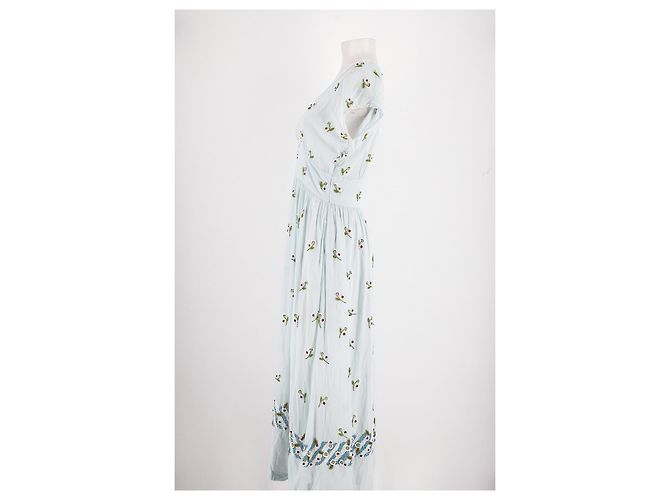Abito maxi in cotone blu Antik Batik con ricami floreali - vista 3