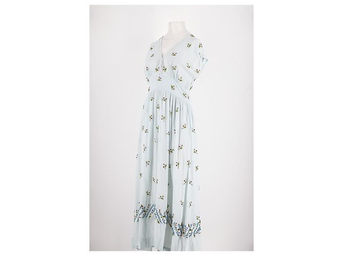 Abito maxi in cotone blu Antik Batik con ricami floreali - vista 4
