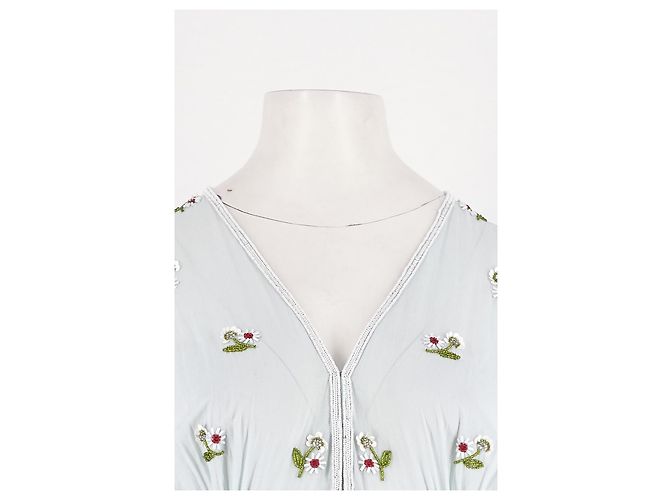 Abito maxi in cotone blu Antik Batik con ricami floreali - vista 5
