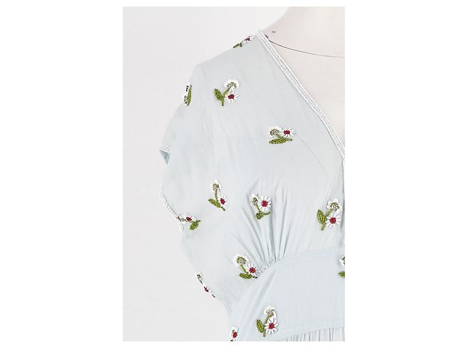 Abito maxi in cotone blu Antik Batik con ricami floreali - vista 6