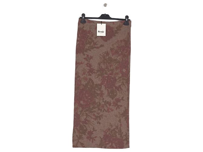 Falda larga de lana marrón con estampado floral Rouje - vista 2