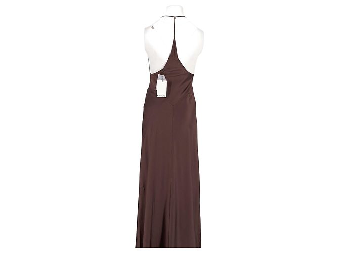 Reformation Braunes Seidenkleid mit V Ausschnitt - Ansicht 2