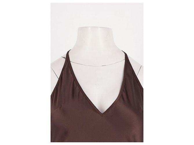 Reformation Braunes Seidenkleid mit V Ausschnitt - Ansicht 5