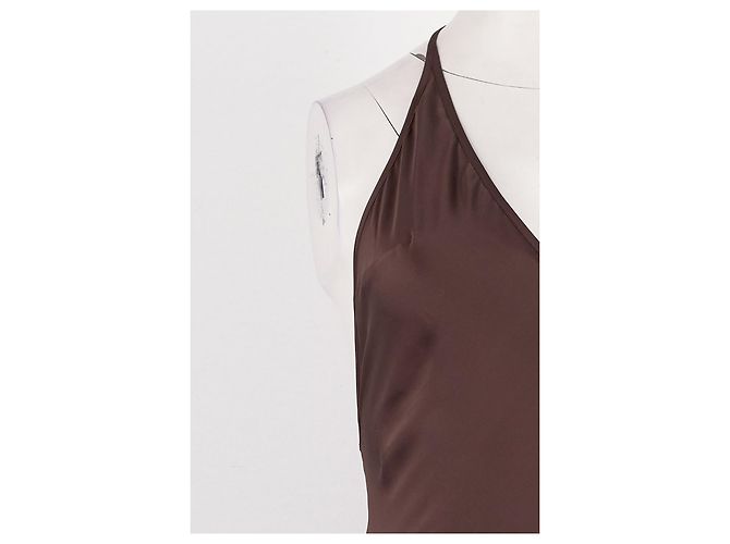 Reformation Braunes Seidenkleid mit V Ausschnitt - Ansicht 6