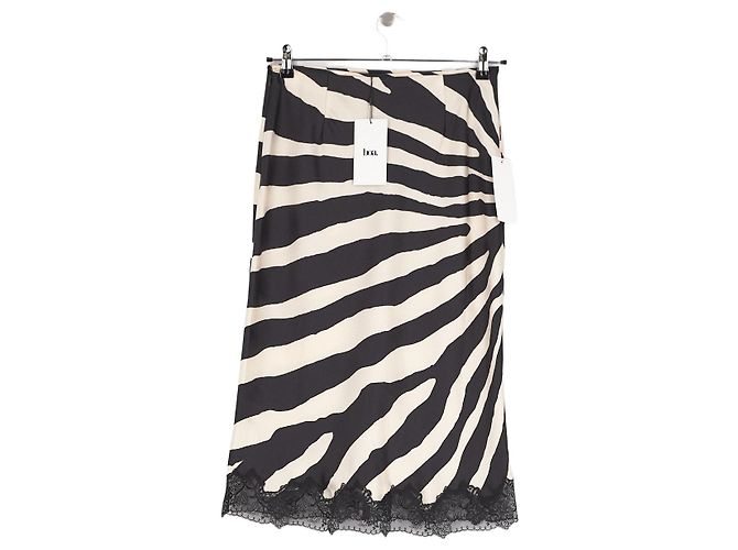 Autre Marque Falda midi BOA negra con estampado de cebra y encaje - vista 2