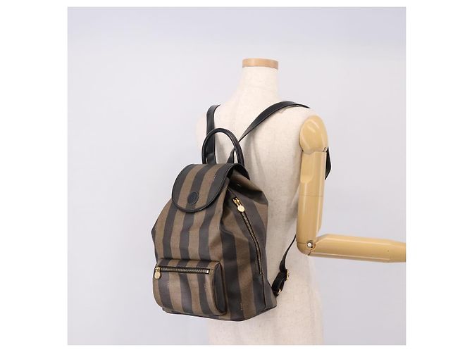 FENDI Pecan Canvas Backpack PVC Black Brown gold 259290 - vista 26
