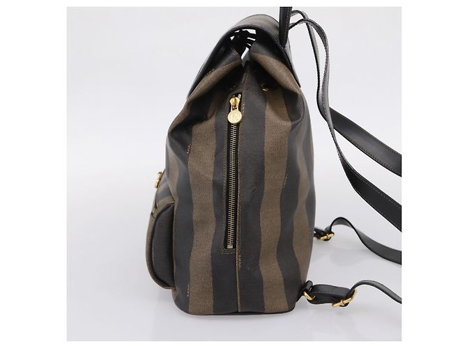 FENDI Pecan Canvas Backpack PVC Black Brown gold 259290 - vista 4
