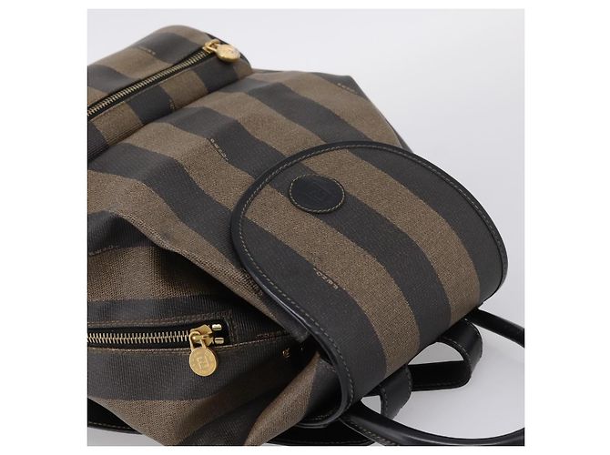 FENDI Pecan Canvas Backpack PVC Black Brown gold 259290 - vista 6