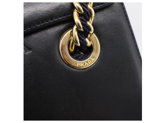 PRADA Chain Shoulder Bag Leather Black Gold Tone B4099 - vista 10