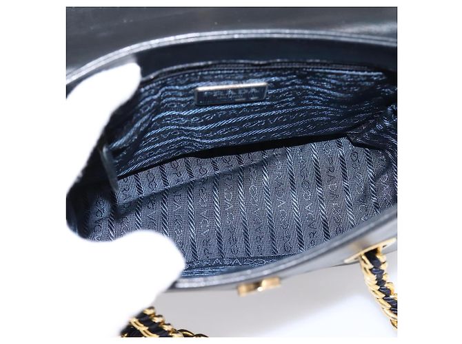 PRADA Chain Shoulder Bag Leather Black Gold Tone B4099 - vista 11