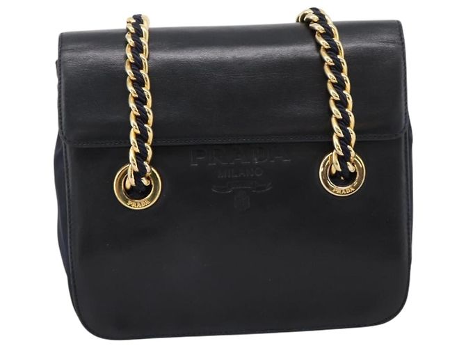 PRADA Chain Shoulder Bag Leather Black Gold Tone B4099 - vista 13