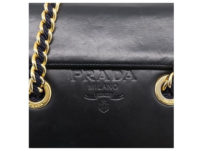 PRADA Chain Shoulder Bag Leather Black Gold Tone B4099 - vista 17
