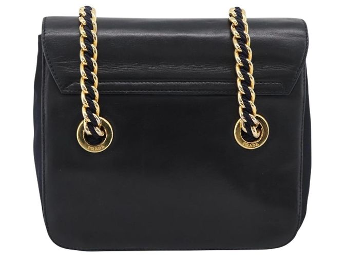 PRADA Chain Shoulder Bag Leather Black Gold Tone B4099 - vista 2