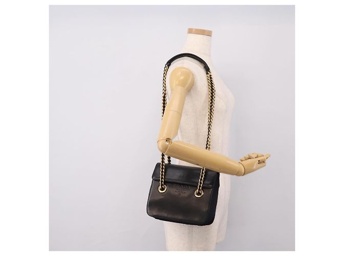 PRADA Chain Shoulder Bag Leather Black Gold Tone B4099 - vista 24