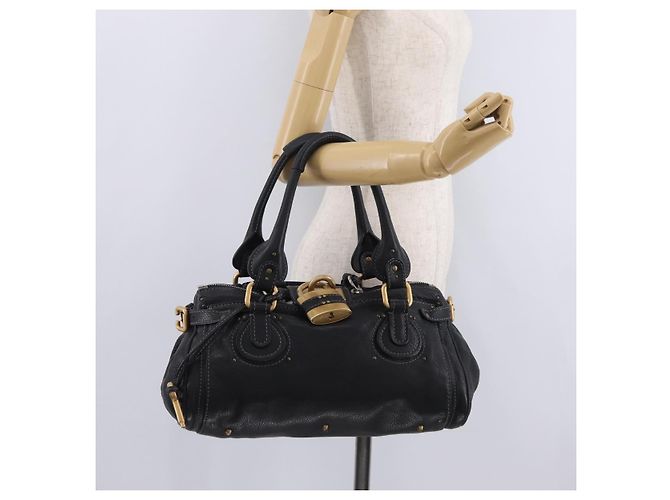 Chloé Chloe Paddington Hand Bag Leather Black Gold Tone - vista 29