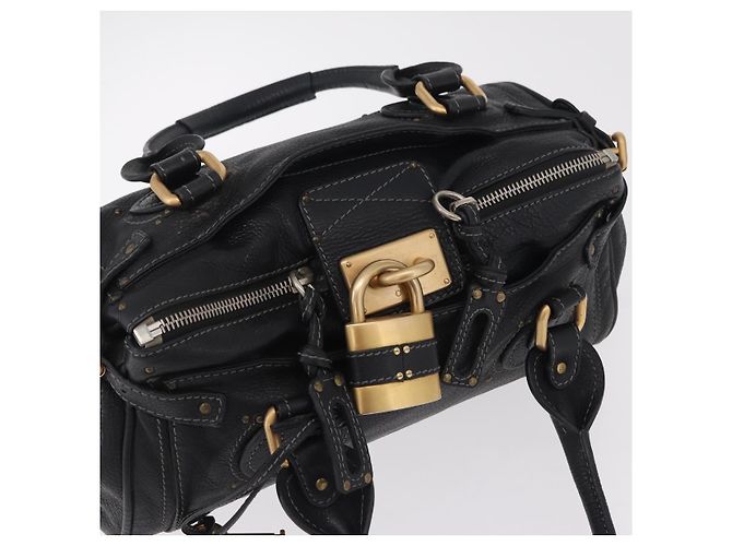 Chloé Chloe Paddington Hand Bag Leather Black Gold Tone - vista 7