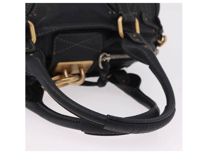 Chloé Chloe Paddington Hand Bag Leather Black Gold Tone - vista 8