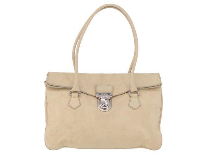 PRADA Tote Bag Leather Ivory Silver - vista 13