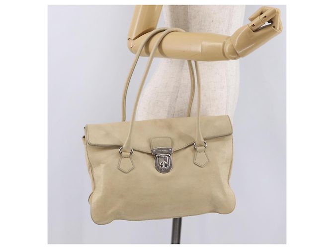 PRADA Tote Bag Leather Ivory Silver - vista 32