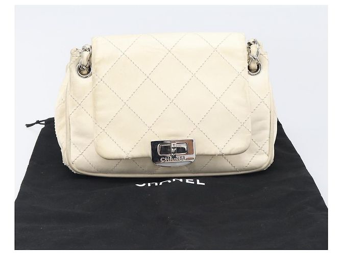 CHANEL Chain Shoulder Bag Leather Beige Silver CC - vista 12